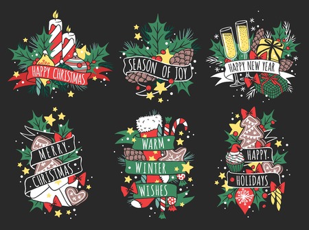 Christmas greeting card background banner. Christmas Holidays winter background. Hand draw New Year greeting card background. Christmas banners. Christmas holiday poster. New Year banner templateのイラスト素材