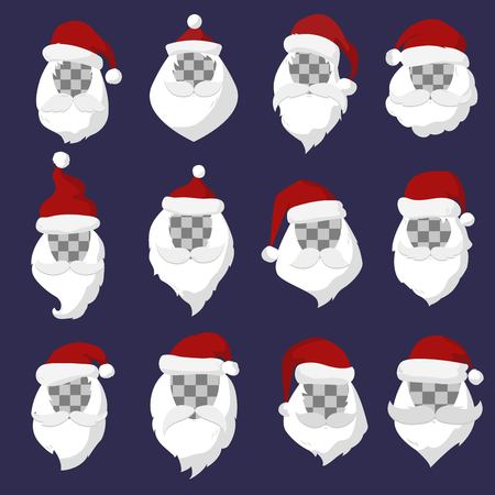 Portrait Santa Claus face cut mask silhouette. Santa face,  mustache and santa red hat transparency.Santa hat. New Year 2016 santa face.Santa head . Santa Christmas greeting card. Santa faceのイラスト素材