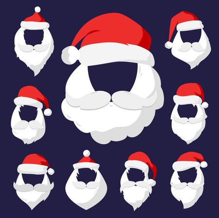 Portrait Santa Claus face cut mask silhouette. Santa face,  mustache and santa red hat transparency.Santa hat. New Year 2016 santa face.Santa head. Santa Christmas greeting card. Santa faceのイラスト素材
