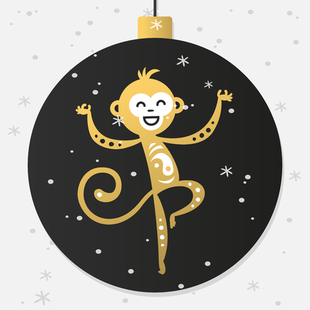 Chinese New Year monkey vector decoration ball icon. 2016 new year monkey chinese style. Happy monkey vector New Year China monkey ball. Chinese Monkey vector illustration. Monkey gold, white iconのイラスト素材