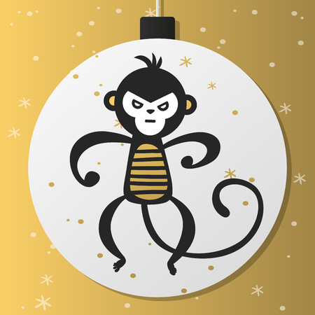 Chinese New Year monkey vector decoration ball icon. 2016 new year monkey chinese style. Happy monkey vector New Year China monkey ball. Chinese Monkey vector illustration. Monkey gold, white iconのイラスト素材