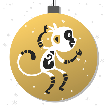 Chinese New Year monkey vector decoration ball icon. 2016 new year monkey chinese style. Happy monkey vector New Year China monkey ball. Chinese Monkey vector illustration. Monkey gold, white iconのイラスト素材