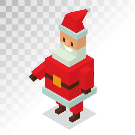Santa Claus 3d isometric vector illustration. Santa Claus cartoot old man with red hat and sack. Santa Claus traditional costume. Santa Claus 3d isometric. Santa Claus stay, smile face. Christmas Santa Clausのイラスト素材