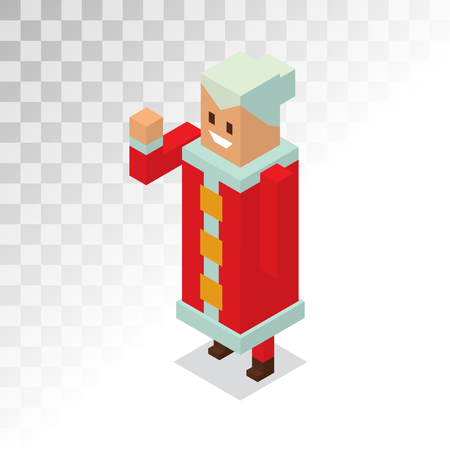 Missis Santa Claus wife 3d isometric vector illustration. Santa Claus, Missis Claus cartoot people. Missis Claus traditional costume. Santa Claus isolated on background. Santa Claus family portrait. Christmas 3d isometricのイラスト素材