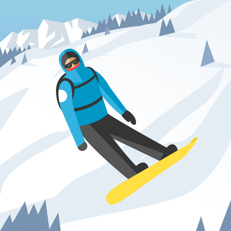 Snowboarder jumping pose on winter outdoor background. Snowboard people tricks. Snowboarder tricks. Special snowboard tricks isolated silhouette. Snowboard tricks vector illustration. Snowboarder jumpingのイラスト素材