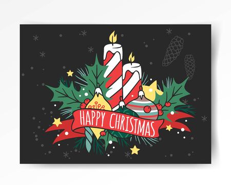 Christmas greeting card illustration. Christmas greeting card vector. New Year greeting card template. Christmas greeting card vector illustration. New Year invintation design. Christmas decoration, balls, treeのイラスト素材