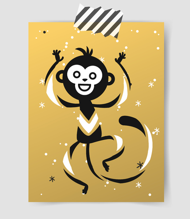 Chinese New Year monkey vector decoration ball icon. 2016 new year monkey chinese style. Happy monkey vector New Year China monkey ball. Chinese Monkey vector illustration. Monkey gold, white iconのイラスト素材