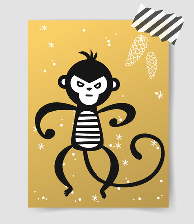Chinese New Year monkey vector decoration ball icon. 2016 new year monkey chinese style. Happy monkey vector New Year China monkey ball. Chinese Monkey vector illustration. Monkey gold, white iconのイラスト素材