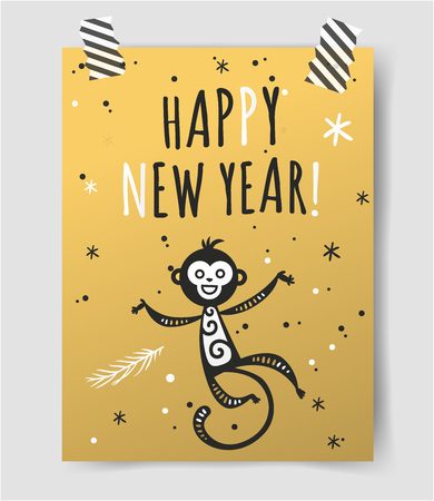 Chinese New Year monkey vector decoration ball icon. 2016 new year monkey chinese style. Happy monkey vector New Year China monkey ball. Chinese Monkey vector illustration. Monkey gold, white iconのイラスト素材