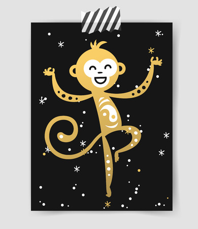 Chinese New Year monkey vector decoration ball icon. 2016 new year monkey chinese style. Happy monkey vector New Year China monkey ball. Chinese Monkey vector illustration. Monkey gold, white iconのイラスト素材