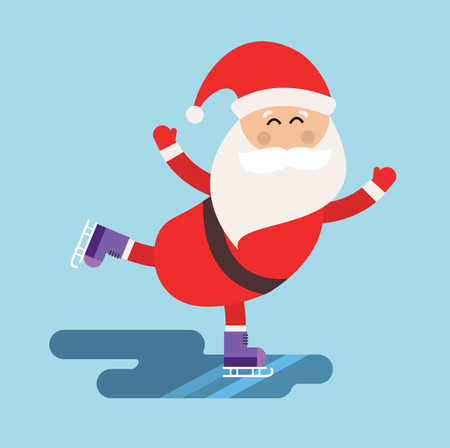 Cartoon Santa ice skates winter sport illustration. Santa Claus winter sport ice skates. Winter sport Santa. Santa healthy, Santa fast, Santa red hat, Santa ice skates. Santa Claus Christmasのイラスト素材