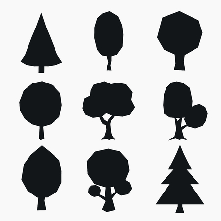 Stylized black and white vector tree icons. のイラスト素材
