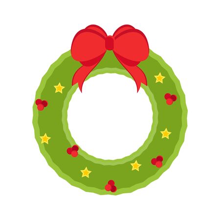 Christmas tree wreath flat vector isolated on white. のイラスト素材