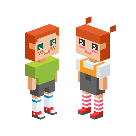 3d isometric kids couples together. のイラスト素材