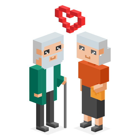 3d isometric old family couple in love celebrate wedding date. のイラスト素材