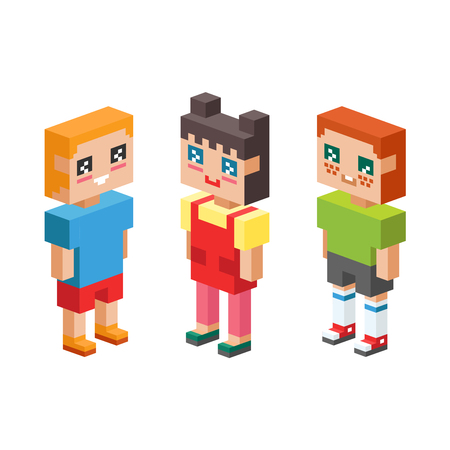 3d isometric kids couples together. のイラスト素材