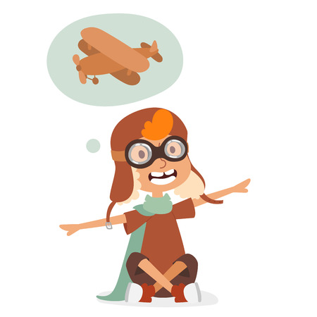 Small cartoon vector kids playing pilot aviation. のイラスト素材