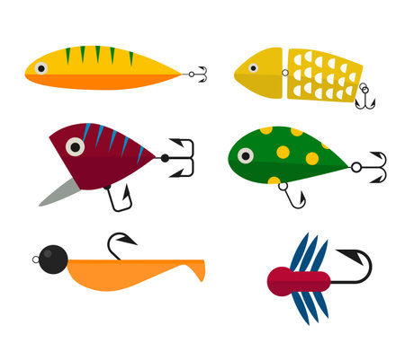 Fishing anchors icons vector illustration. Fishing tools, fishing hooks, fishing icons. Fishing boat and fishing anchors. Fishing symbols. Fishing design elements. Fishing hobby iconsのイラスト素材