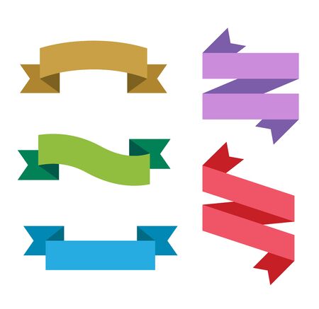 Collection of flat vector ribbon labels. Labels vector banners, vector ribbons. Ribbons sale, Christmas ribbons, flat ribbons. Vector ribbons icons isolated. Robbons vector icons flat styleのイラスト素材