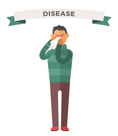 People ill vector illustration. Seasonal virus attack. People illness, people sick. People cold illustration. People unwell need medical help. Virus, health, fever people silhouette. People unwellのイラスト素材