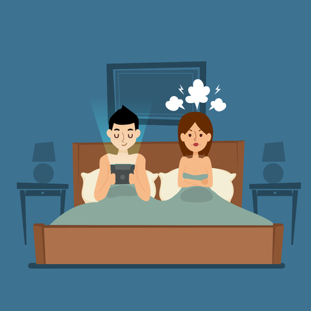 Computer gadgets enthralment people relations problems. Social networks dependence vector illustration. People internet dependence problems concept.Computer gadgets problems. Internet addiction vectorのイラスト素材