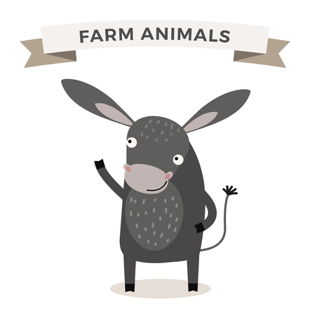 Cute cartoon donkey vector illustration. Cartoon donkey animal isolated on background. Donkey, farm pet animal. Vector donkey farm animal. Cute donkey vector illustration. Donkey farm vector isolated on backgroundのイラスト素材