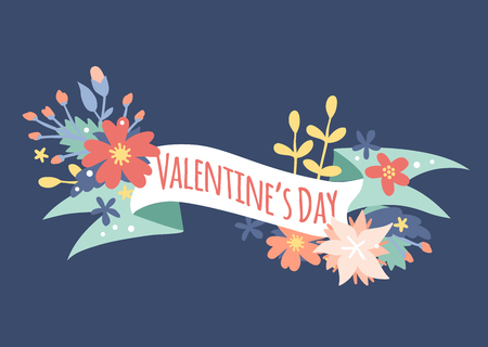 Vintage Valentine Day decoration flowers. Nature flowers wreath flowers, foliage ribbons. Greeting holidays card vector template. Flowers vector, wreath vector silhouette. Wedding, love,summer, flowerのイラスト素材