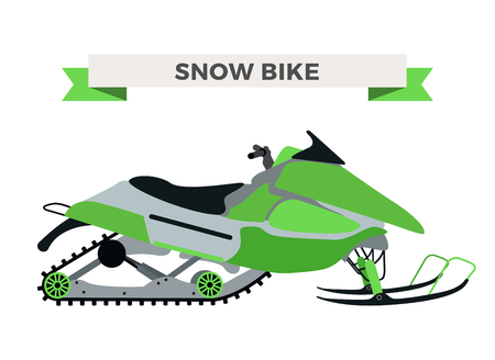 Vector winter snow motorcycle illustration. Snowmobile isolated on white background. Winter bike, snow ski bike vector. Motorcycle winter bike illustration. Snow bikeのイラスト素材