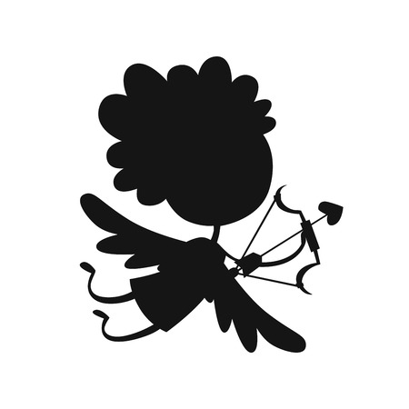 Valentine Day cupid angel silhouette cartoon style vector illustration. Amur cupid silhouette. Cupid cartoon vector illustration, Cute playfull cupid angel Valentine Day greeting card vectorのイラスト素材