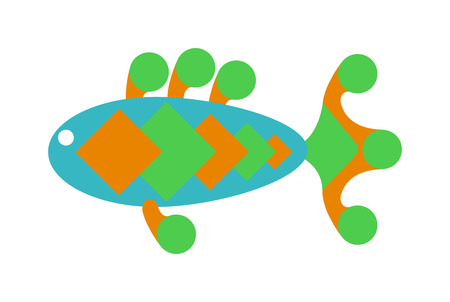 Fish flat icon vector isolated on white background. Vector image of funny cartoon smiling fish flat. Fish flat animal water life symbol. Fish flat cartoon animal. Fish flat vector.のイラスト素材