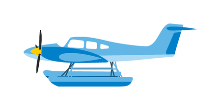 Light aircraft single propeller blue plane. Isolated white background light aircraft. Blue plan....