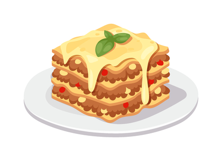 Delicious chocolate dessert cake vector illustration. Piece of chocolate dessert cake with icing and fresh berry on white isolated background. Dessert cake Piece of cake with cream, leaf of fresh mintのイラスト素材