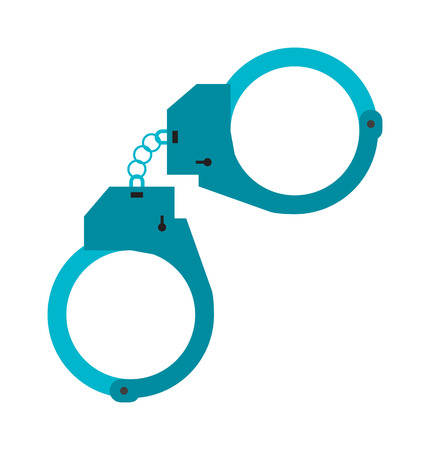 Metal police handcuffs flat vector illustration isolated on white background. Handcuffs justice lock police symbol. Icon of prison control. Security handcuffs police symbol.のイラスト素材
