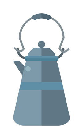 Kettle teapot on gray table flat vector illustration. Teapot and cups. Kettle teapot traditional tea ceremony. Chinese teapot symbols.のイラスト素材