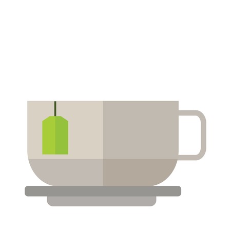Green tea cup vector illustration. Hot cup with green tea and green leaves. Green tea healthy drink. Fresh green tea fresh hot drink.のイラスト素材