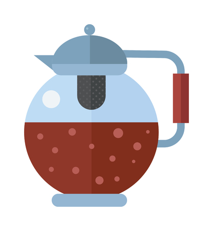 Kettle teapot on gray table flat vector illustration. Teapot and cups. Kettle teapot traditional tea ceremony. Chinese teapot symbols.のイラスト素材