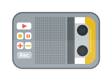 Tape recorder or dictaphone flat icon isolated on white background vector illustration. Journalism dictaphone media equipment. Hand dictaphone cartoon vector.のイラスト素材