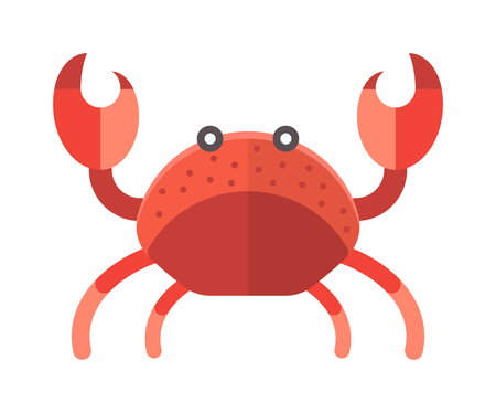 Cartoon crab funny vector illustration. Red crab isolated on white background vector. Flat red crab marine seafood character.のイラスト素材
