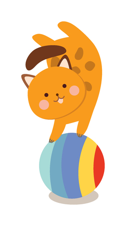 Circus cats . Set of cheerful circus cats. illustration for childrens with circus cats. Isolated cartoon cats animals in circus. Cute Circus playing cats.のイラスト素材