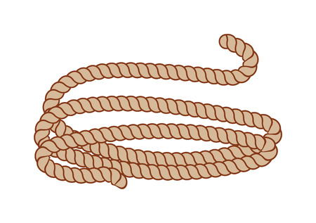 Ship rope tied with knot thread twisted and strand strong brown rope cartoon  vector icon. Hemp three strand rope coiled in a circular pattern isolated on white background.のイラスト素材