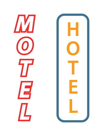 Hotel sign city facade, signboard motel and hotel signature sign and urban motel neon signboard. Neon sign with the word hotel, motel signboard facade vector illustration.のイラスト素材