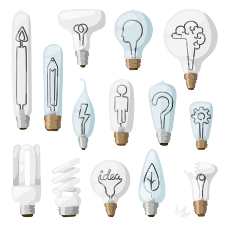 Creative idea inspiration lamps vector and solution creative idea lamps icon set. Creative idea lamps vector illustration.のイラスト素材