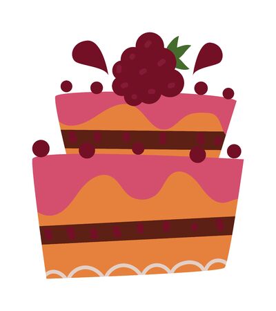 Pie isolated with fruits and chocolate pie isolated. Wedding cake sweet dessert homemade pie. Chocolate cream brownie cake topped pie isolated with white slice and cream flowers decorated vector.のイラスト素材