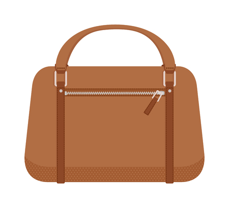 Leather handbag and handbag fashion style. Glamour accessory handbag and elegance modern handbag. Women brown style handbag. Luxury handbag. Terracotta women leather handbag fashion flat vector.のイラスト素材