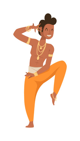 Indian dancer silhouette and indian cartoon dancer. Indian man dancing show, dancer party asian movie dress costume. Ethnic indian costume. Indian dancer bollywood traditional party culture vector.のイラスト素材