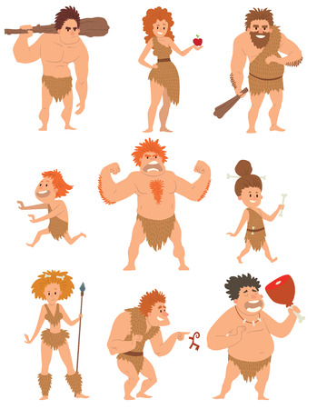 Silhouette progress growth caveman development, neanderthal and monkey,  neanderthal homo-sapiens hominid, caveman with weapon spear stick stone. Caveman cartoon action neanderthal evolution vector.のイラスト素材