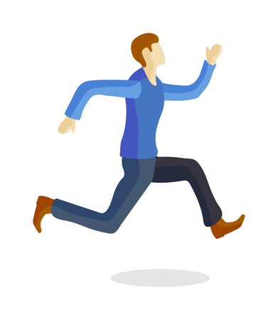 Running man sport athlete and fitness running man. Running man healthy lifestyle, jogging running man outside road motion activity. One caucasian running man training young sprinter runner vector.のイラスト素材
