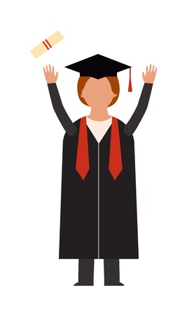 Graduation education people successful graduate students knowledge school university college graduation people infographic concept. Happy graduation people icons uniform throwing caps vector.のイラスト素材