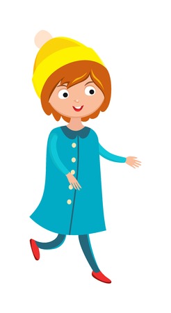 Summer or spring vector girl, modern little walking girl outdoor. Young kid walking. Young beautiful woman enjoying summer or spring vector.のイラスト素材