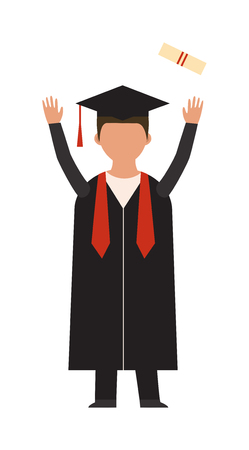 Graduation education people successful graduate students knowledge school university college graduation people infographic concept. Happy graduation people icons uniform throwing caps vector.のイラスト素材